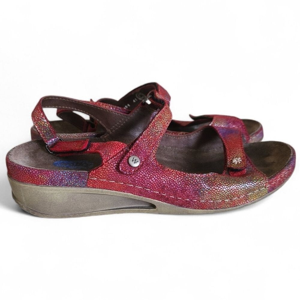 wolky strappy sandals fantasy red multicolor hook & loop size 41 (9-10)